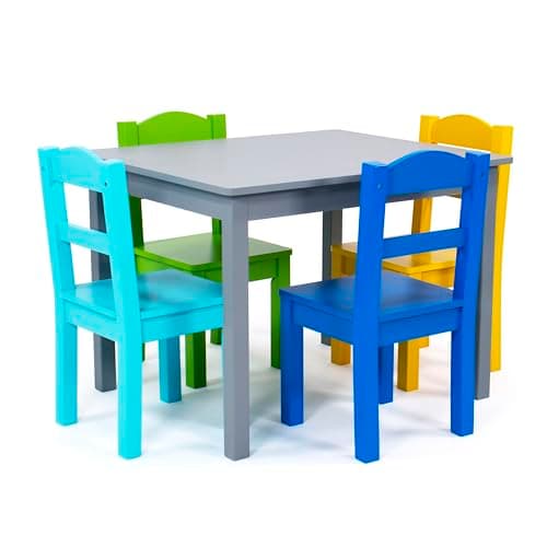 Humble Crew Kids Wooden Table and 4 Chairs Set, Grey/Blue/Green/Yellow - Kids Table and Chair Set for Toddlers and Children for Arts, Crafts, and Snack Time - Sturdy, Durable Toddler Activity Table - Image 1