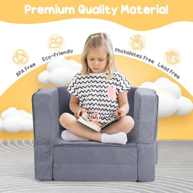 whiffee Toddler Travel Bed, 2-in-1 Foldable Portable Toddler Bed Sofa Chair, Soft Baby Kids Travel Floor Beds Cot with Washable Covers Safety Foam Raised Bumper for Camping Hotel Sleeping, Grey - Image 6