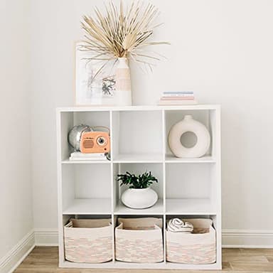 OrganiHaus Woven Storage Baskets for Organizing, Cotton Rope Organizer Bins for Shelves, Closet & Nursery, Dog Toy Basket, Decorative Bins for Toys, Towels & Books - 15x10x9, Rainbow Stitches - Image 2