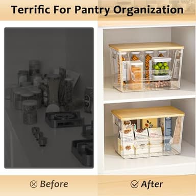 Delamu 2 Set Pantry Organizers and Storage, Trash Bag Holder Under Sink Organizer for 4-13 Gal Bags, Trash Bag Dispenser with Bamboo Top for Onion, Potato, Garlic, Clear (11-7/32"L*7" W*7-1/8"H) - Image 8