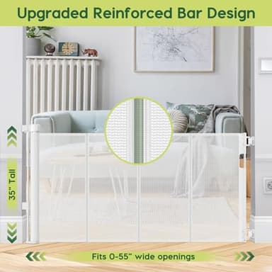 Reinforced 55" Wide Retractable Baby Gates for Doorways to Prevent Crawling Under, Outdoor Retractable Gate, Mesh Child Safety Gates for Toddlers, Indoor/Outdoor Baby Gate for Deck/Porch/Patio, White - Image 2
