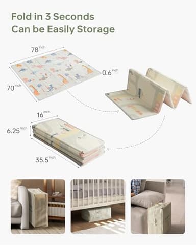 BG-BABYGO Baby Play Mat Foldable Baby Floor Play Mat 0.6" Thick Soft Foam Playmat for Babies Reversible Waterproof Padded Baby Girl Play Mat Portable Baby Crawling Mat for Indoor Outdoor(70"*78"*0.6") - Image 3