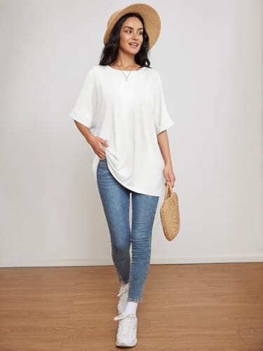 ATHMILE Tshirts Shirts for Women Loose Fit Crewneck Short Sleeve Summer Casual Blouse 2025 Y2K Tee Tops White - Image 5