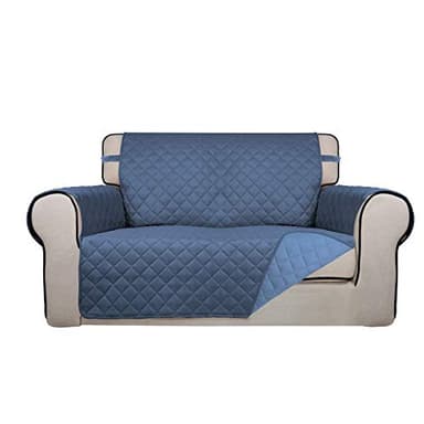 PureFit Reversible Quilted Sofa Cover, Water Resistant Slipcover Furniture Protector, Washable Couch Cover with Non Slip and Elastic Straps for Kids, Dogs, Pets (Loveseat, Dark Blue/Light Blue) - Image 1