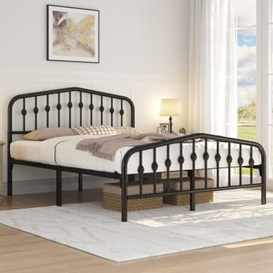 Yaheetech Metal Bed Frame Queen Size Metal Platform Bed Frame with Victorian Style Headboard/Footboard/Easy Assembly/No Box Spring Needed/Black - Image 3