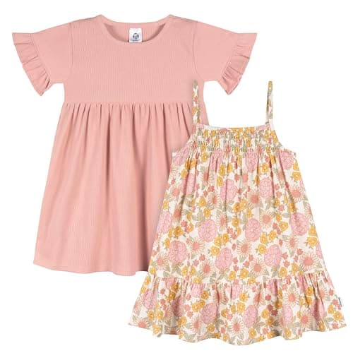 Gerber Baby Girls' Toddler Short-Sleeve and Sleeveless Dress Set, Retro Floral - Image 1