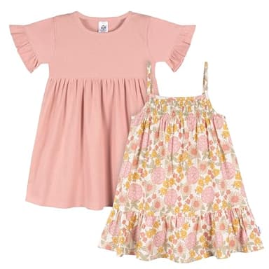 Gerber Baby Girls' Toddler Short-Sleeve and Sleeveless Dress Set, Retro Floral - Image 1