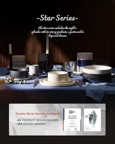 Famiware Star Dinnerware Sets, Plates and Bowls Set for 4, 12 Pieces Ribbed Dishes - Chip and Scratch Resistant, Microwave and Dishwasher Safe Tableware, Cappuccino White - Image 8