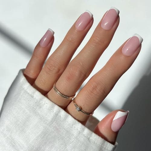 Glamnetic Press On Nails - Classy French | Medium Square Fake Nails, Trendy Micro French Tip, Salon Quality | 15 Sizes - 30 Nail Kit - Image 1