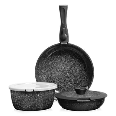 ZHANG XIAO QUAN SINCE 1628 Pots and Pans Set Non Stick, Black Pots and Pans Set, 6PCS Aluminium Oven Safe Cookware Set, PTFE/PFAS/PFOA Free Cookware, Non Stick Pots and Pan Set Detachable Handle - Image 1