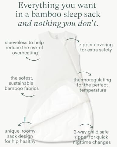 PurComfy Supersoft Sleep Sack 1.0 TOG, Premium Bamboo Viscose Baby Sleeping Bag, 2-Way Safe Zipper Sleep Sacks 3-6 Months (Cream) - Image 2