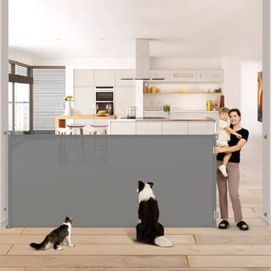 48 Inch Extra Tall Cat Gate 120" Extra Wide Retractable Baby Gate - No Jumping Over, Indoor 10ft Long Baby Gates for Large Openings Outdoor 4ft Tall Retractable Gate, Gray - Image 1