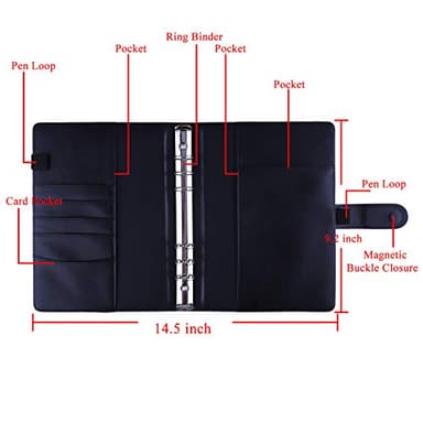 Antner A5 Binder 6 Ring Refillable Notebook Planner Cover for A5 Planner Inserts & Refill Paper, PU Leather Loose Leaf Personal Organizer Photocard Holder Budget Binder with Magnetic Buckle, Black - Image 2
