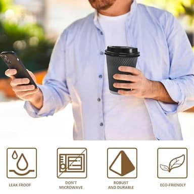 Clawsoff 100 Pack 12 oz Disposable Coffee Cups with Lids, Insulated Ripple Wall To-Go Paper Coffee Cups Suitable for Chocolate Cocoa and Hot/Cold Drinks (Grey) - Image 7