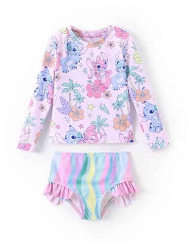 Disney Lilo & Stitch Two Piece Tankini Swimsuit Girl Bathing Suit Summer Long Sleeve Swimwear Rashguard UPF 50+ Pool Beach Swim Suit Ruffle Swimming Suits Holiday Cute Kid Multi-Color Size 6-7 Years - Image 1