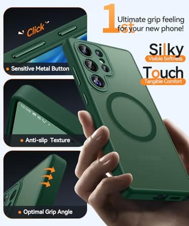 CANSHN Designed for Samsung Galaxy S25 Ultra Case (2025) [Full Camera Protection] [Compatible with Magsafe] Translucent Matte Back Protective Phone Cover, Deep Green - Image 7