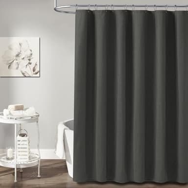 BTTN 60 Inch Stall Fabric Shower Curtain - Linen Cloth Heavy Duty Shower Curtain Set with 10 Plastic Hooks, Narrow Waterproof Decorative Bath Curtains for Bathroom and Bathtubs - 60x72 - Charcoal Grey - Image 6