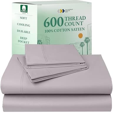 CALIFORNIA DESIGN DEN 5-Star Hotel 600 Thread Count 100% Cotton Sheets Set - Soft & Smooth Queen Sheet Set with Deep Pockets, Quality Beats Egyptian Cotton Claims (Lavender) - Image 1