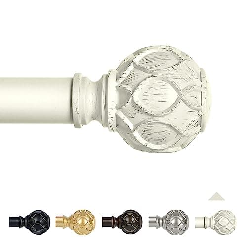 TANGWIN White Farmhouse Curtain Rods for Windows:36-88" Heavy Duty Adjustable Curtain Rod for Bedroom Living Room,Boho Decorative Rustic Drapery Rods with Vintage Coastal Texture Finials,Antique White - Image 1