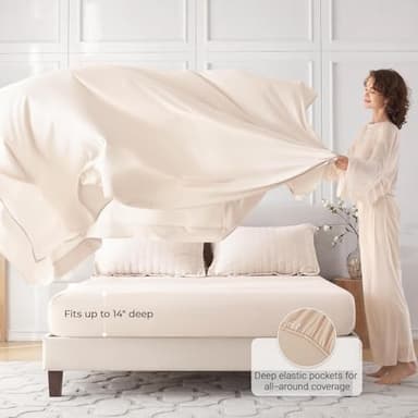 MUXHOMO 7 Pieces Queen Comforter Set, Seersucker Bed in a Bag Queen Size, All Season Luxury Bedding Set with Comforter, Flat Sheet, Fitted Sheet, Pillowcases & Shams, Beige - Image 3