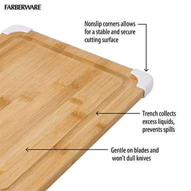 Farberware Nonslip Bamboo Cutting Board with Juice Groove, 11x14 Inch, White - Image 4