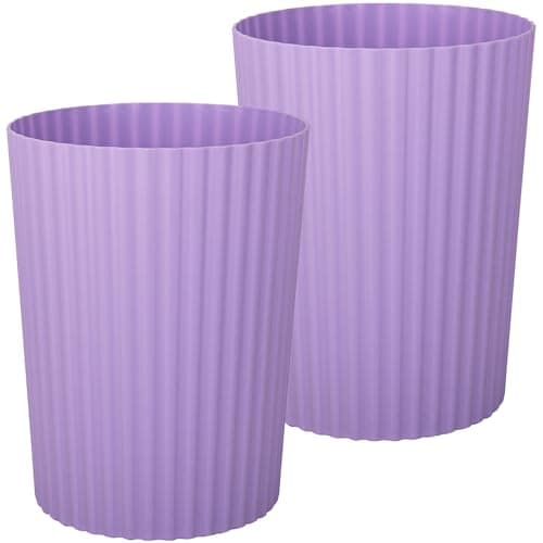 JiatuA Small Trash Can Plastic Wastebasket Round Garbage Container Bin for Bathroom, Kitchen, Bedroom, Home Office, College Dorm, Taro Purple 2 Pack - Image 1