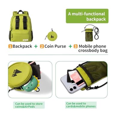 Shukiku 15 Inch Cool Backpack for Woman Man, 3 in 1 Removable, College Travel Daypack, Green Large - Image 2