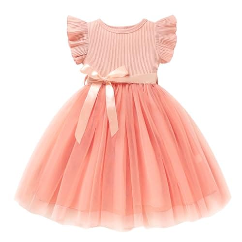 Sinhoon Toddler Girl Tulle Dress Summer Ruffle Sleeveless Baby Girl Fashion Casual Dresses(dusty rose,5T) - Image 1