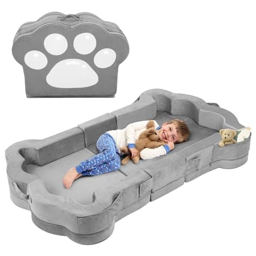 whiffee Foldable Portable Toddler Travel Bed,Toddler Floor Bed with Washable Cover for Kids,Soft and Safe (Grey) - Image 1