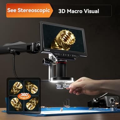 Elikliv EM3K-3D Max 3D Digital Microscope with Magnetic Dual Lens, 3K HDMI, 10.1" Flex Arm, Coin & Electronics Repair Microscope with Ring Light, 64GB Card Included - Image 2