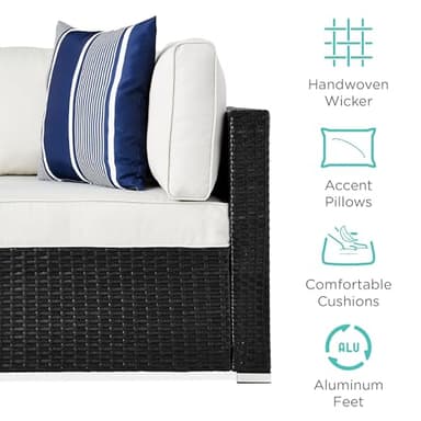 Best Choice Products 7-Piece Modular Outdoor Sectional Wicker Patio Conversation Set w/ 2 Pillows, Coffee Table, Cover Included - Black/White Sand - Image 5