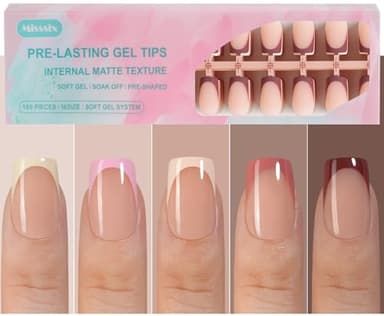 Misssix French Gel Press on Fake Nail Tips, Short Square, No Need to File, Pre-lasting for Nail Art DIY 16 Sizes Multicolor 160Pcs - Image 1