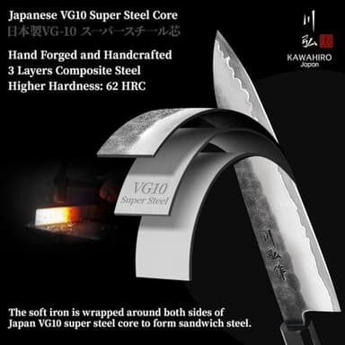 KAWAHIRO Japanese Chef Knife, 210mm Black Forged VG10 Kitchen Knife, Handcrafted Professional Chefs Knife with Ergonomic Handle, Perfect Birthday Gifts for Men Women, Luxury Gift Wood Box - Image 3