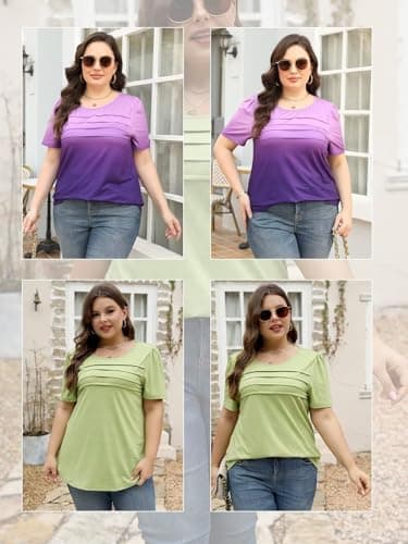 Plus Size Tops for Women Fashion Ombre Shirts Cute Crewneck Comfy Tees YH004 2XL - Image 4