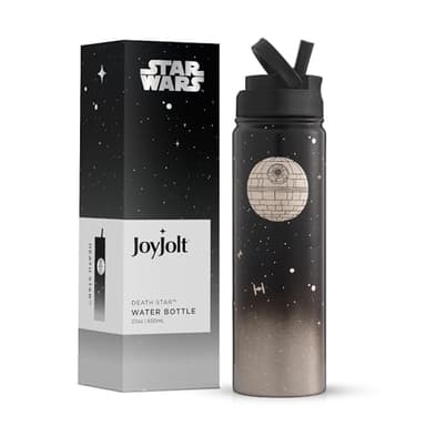 JoyJolt Stainless Steel 22 oz Star Wars Water Bottle with Straw Lid, BPA-Free Sports and Travel Vacuum Insulated Water Bottle, Destination Collection Death Star Bottle, Star Wars Gifts - Image 1