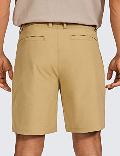CRZ YOGA Men's All Day Comfy Golf Shorts - 7" Stretch Lightweight Flat Front for Casual Work with Pockets Khaki Sand 34W x 7L - Image 2