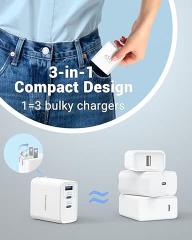 45W USB C Charger Block, 2-Pack Compact Foldable Wall Charger 3-Port GaN Type C Changer Fast Charging for iPhone 16/16 Pro/16 Pro Max/15 Pro/14 Pro/13 Pro/12, for Samsung Galaxy S24/S23, White - Image 4