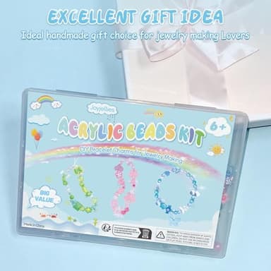 JoyJellies Bracelet Making Kit Assorted Acrylic Beads, 4 Colors Charms Keychain Making Kit with String Key Ring Clips Bow Heart Cute Beads for Bracelets DIY Arts and Crafts Girls Jewelry Making Gifts - Image 8