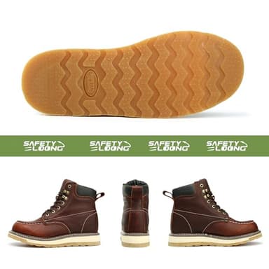 SAFETY LOONG Moc Toe Work Boots for Men Soft Toe Comfortable Full Grain Leather Non Slip Wedge Outsole Construction 6" Workboots 9 - Image 2