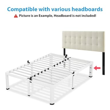 VIPSHOW 18 Inch King Size White Bed Frame, 3500Lbs Heavy Duty Metal Platform with Round Corner Legs Mattress Slide Stopper, Steel Slat Support No Box Spring Needed, Noise Free, Non-Slip, Easy Assembly - Image 7