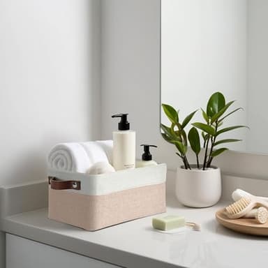 DECOMOMO Small Storage Basket, Closet Storage Bins, Baskets for Organizing Shelves (Beige & White, Small - 6 Pack) - Image 3