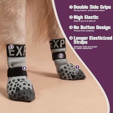 EXPAWLORER Anti Slip Dog Socks to Prevent Licking Paws - Dog Shoes for Hot Pavement, Dog Booties for Hardwood Floors, Dog Boots & Paw Protectors with Grippers for Small Medium Large Senior Dogs - Image 3