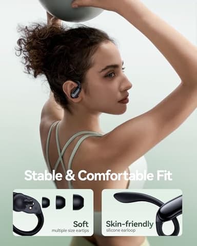 GNMN Ear Buds Wireless Earbuds 96hrs Playback Bluetooth Headphones IPX7 Waterproof Stereo Bass Over-Ear Earphones with Earhooks Microphone LED Battery Display for Sports/Workout/Gym/Running Black - Image 2