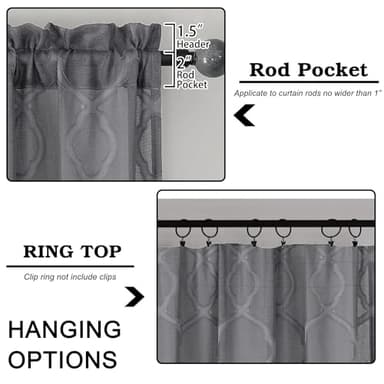 OWENIE Grey Sheer Curtains 63 Inch Length 2 Panels Set for Living Room Bedroom, Light Filtering Geometric Jacquard Clip Textured Short Semi Sheer Curtains, Modern Curtains Drapes, Each 42x63 inch - Image 3