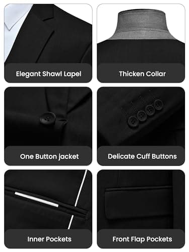 WULFUL Men's Slim Fit 3 Piece Suit, One Button Solid Blazer Business Party Jacket Vest Pants Set Black - Image 4