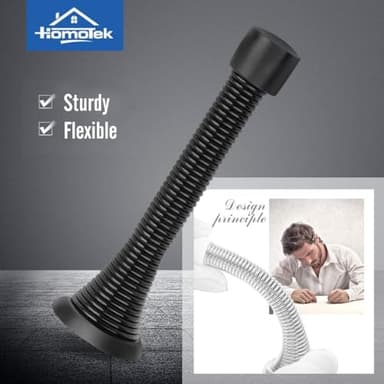 HOMOTEK 12 Pack Black Spring Door Stops,3-1/8" Heavy Duty - Flexible Door Stopper with Low Mounted Black Rubber Bumper Tips - Image 2