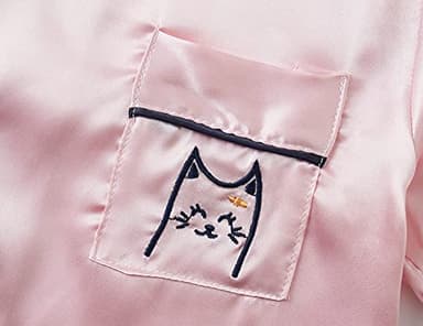 Topgal Little & Big Girls Pajama Set Size 16 - Satin Silky Cute Cat Summer Shorts Outfit Pink - Image 3