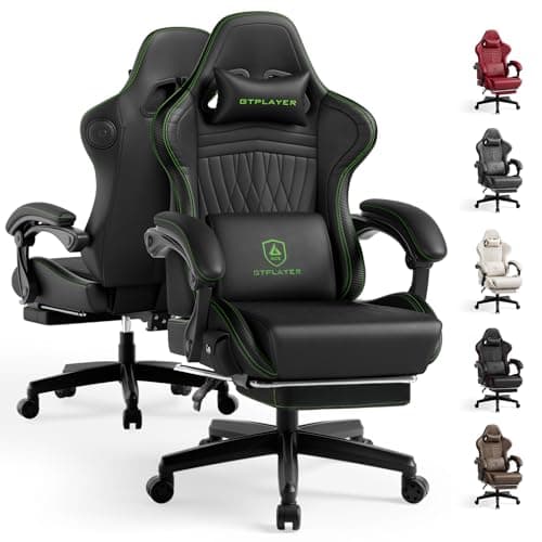 GTPLAYER ACE-PRO Music Gaming Chairs – Built-in Speakers, App Support & Bluetooth Control, Footrest & Pocket, Gamer Chair for Adults, Black & Green Stitch - Image 1