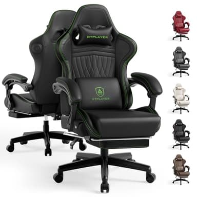 GTPLAYER ACE-PRO Music Gaming Chairs – Built-in Speakers, App Support & Bluetooth Control, Footrest & Pocket, Gamer Chair for Adults, Black & Green Stitch - Image 1