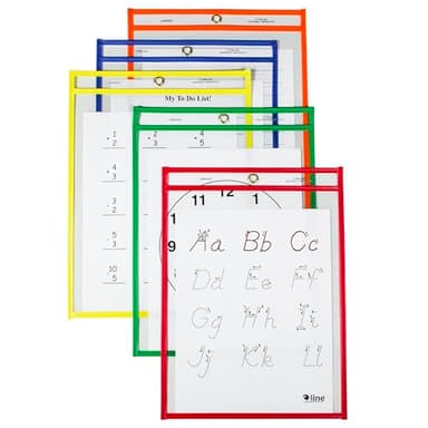 C-Line Reusable Dry Erase Pockets, 9 x 12 Inches, Assorted Primary Colors, 25 Pockets per Pack (40620) - Image 1